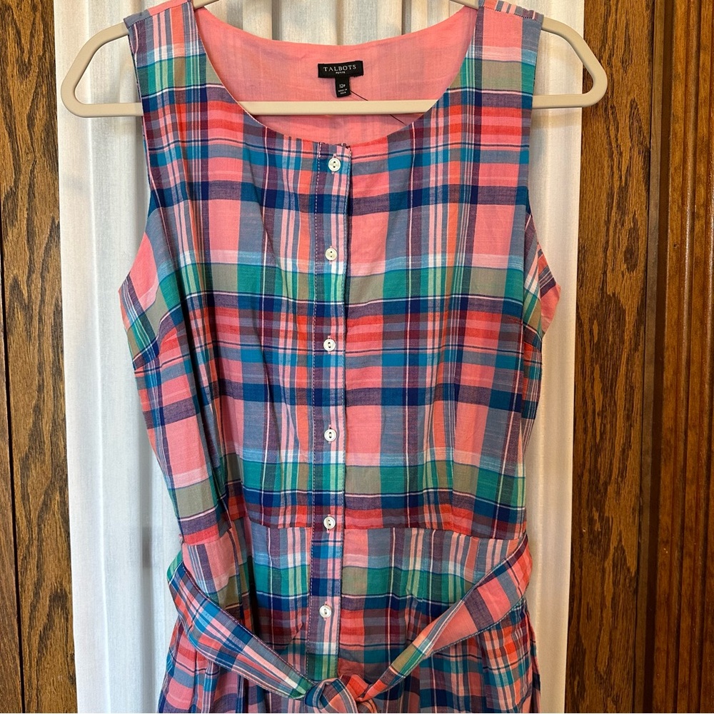 Talbots Pink & Blue Madras Plaid Sleeveless Dress - Picture 5 of 16